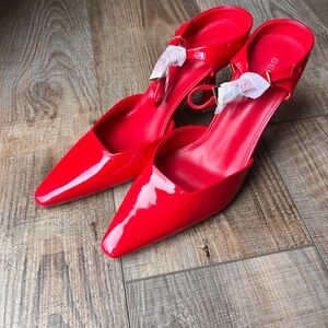 Berness Red Patent Leather Slingback Heels Pointed Toe Women Size 10 New